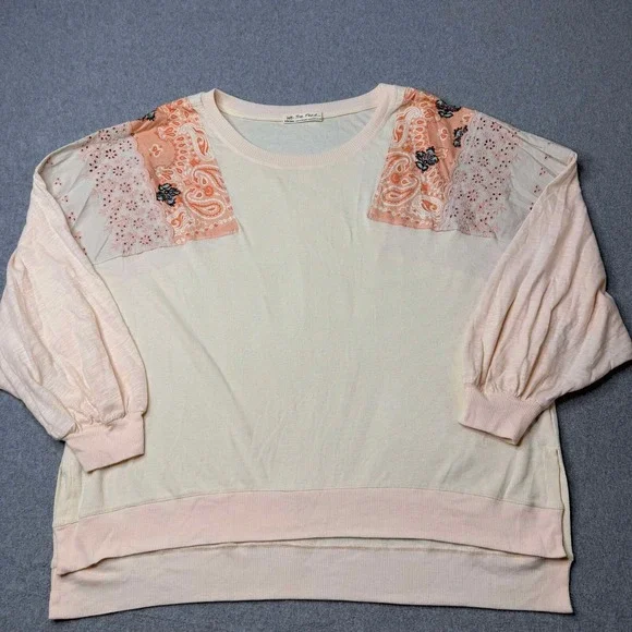 Free People Feelin It Ribbed Shirt Size XS Oversized Pink Alabaster Boho Bandana - Picture 1 of 9